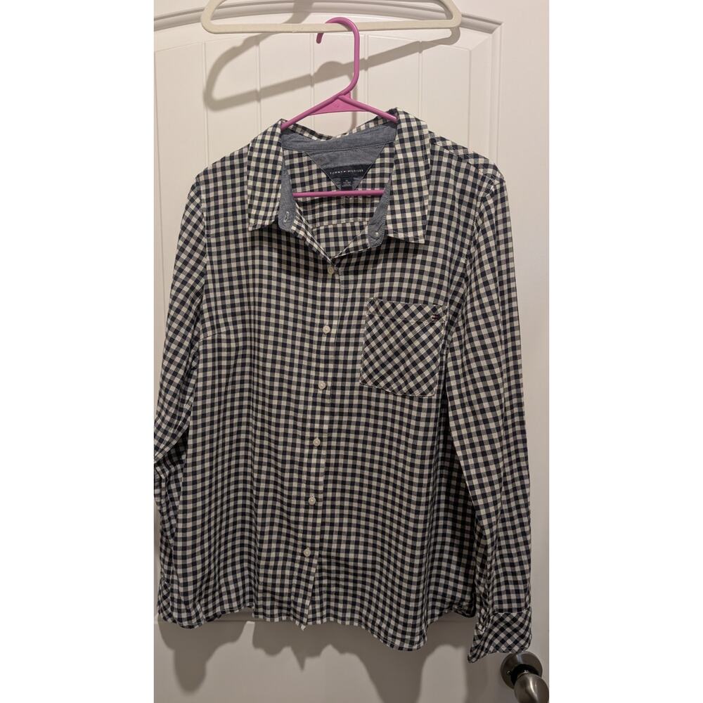 Tommy Hilfiger womens button down top gingham blue and white size XL